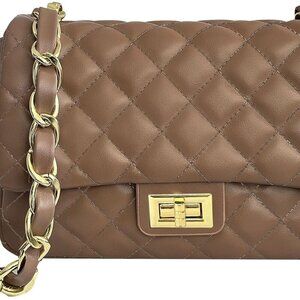 Lightweight Quilted Leather Bag with Stylish Chain Strap - Women’s Fashion